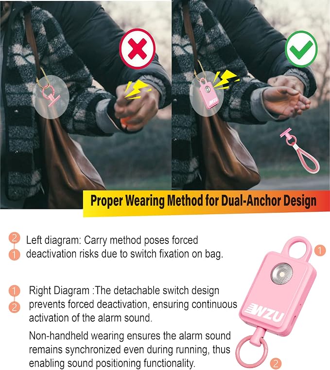‌WZU Recordable Personal Safety Alarm - FCC Certified Self Defense Alarm with 2 Emergency Modes - Rechargeable LED Strobe for Women/Men/Elderly - Jogging/Night Running/Travel/Home/Office - 4 Colors - Image 4