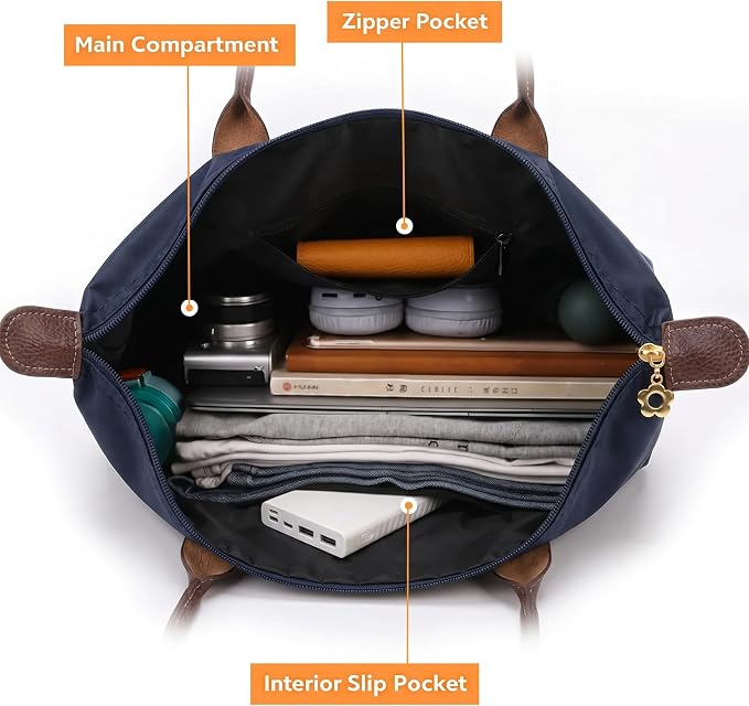 Nylon Tote Bag for Women, Lightweight Foldable Shoulder Tote with Zipper, Large Work Travel Bag for Everyday Use - Image 4