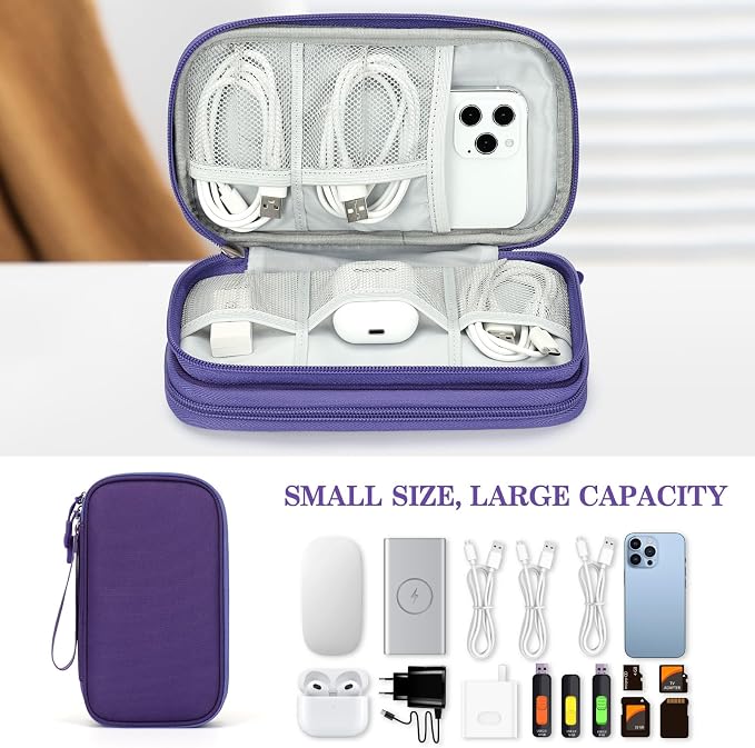 FYY Electronic Organizer, Travel Tech Pouch Bag, Medium, Purple | Wrist Strap, Waterproof, Double Layers Portable Electronics Travel Carrying Case for Cord, Charger, Daily Business Trips Use - Image 6
