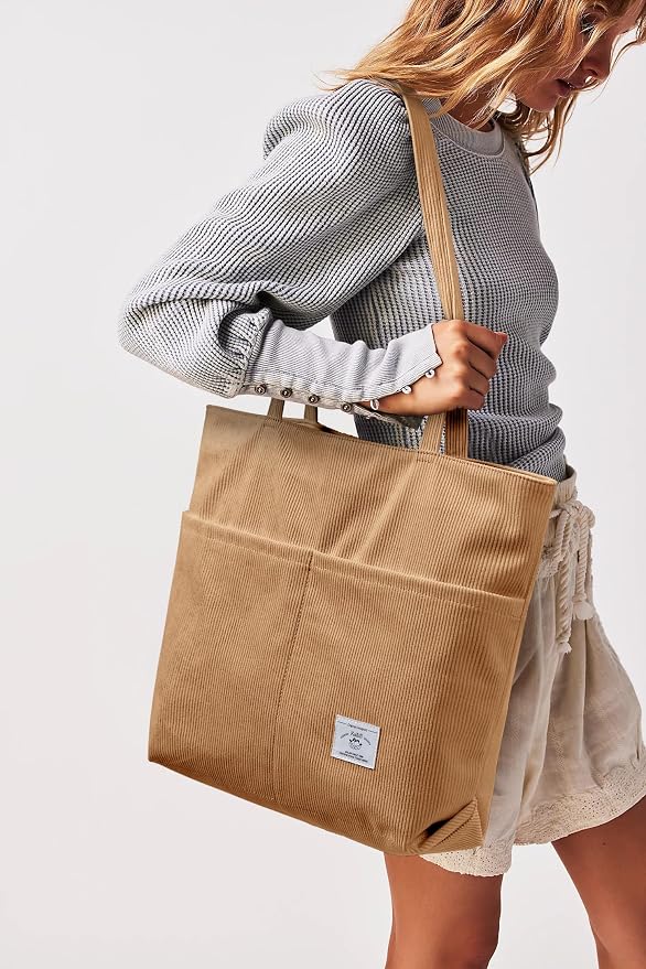 KALIDI Women Corduroy Tote Bag Zipper Casual Tote's Handbag Big Capacity Shoulder Bag with Pockets - Image 3