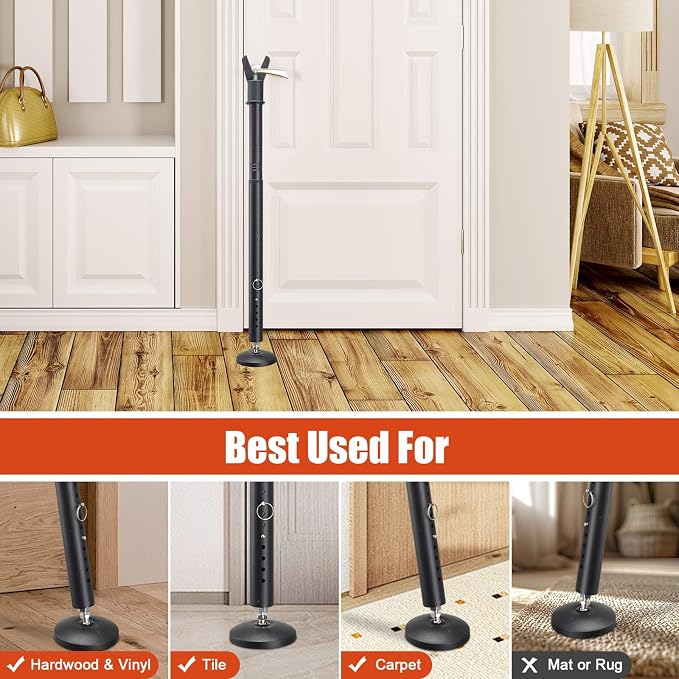 2 Pack Door Security Bar - Upgraded 360° Pivoting Anti-Slip Base,Heavy Duty Burglar Door Stopper Stick,28-52" Adjustable Barricade Safety Jammer Stoper for Front Door Patio Sliding Glass Window - Image 9