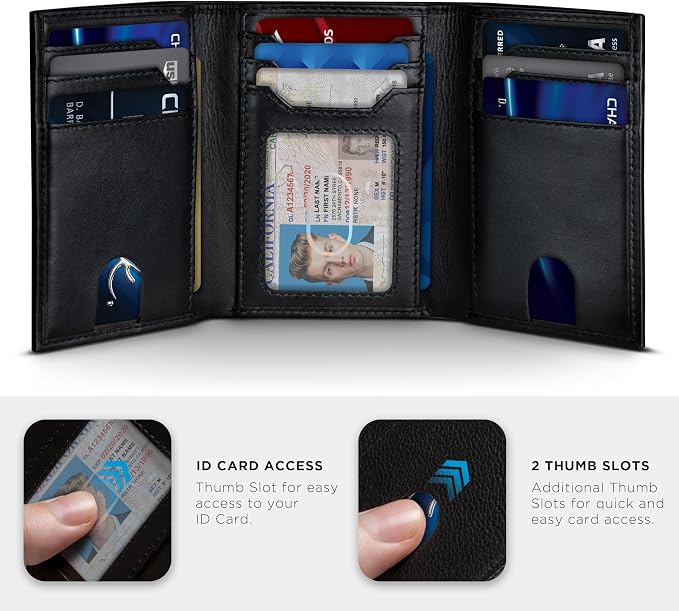 SERMAN BRANDS Trifold Wallet for Men - RFID Blocking Genuine Leather, 11 Card Slots & ID Window, Slim Everyday Carry, Durable Stitching, Gift for Him - Image 2