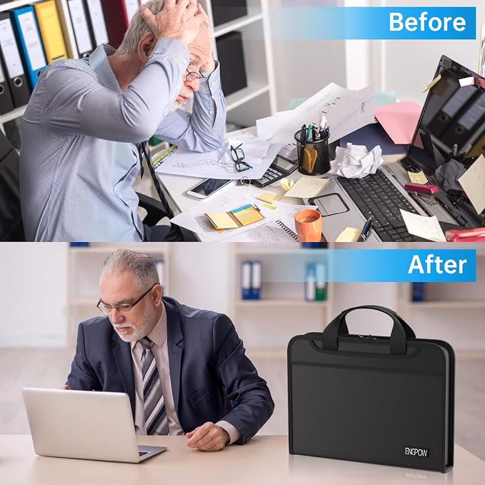 ENGPOW Accordion File Organizer, Fireproof 5200°F Expanding File Folder with 13 Pockets Document Organizer with Handle & Labels, Portable Home Office Travel Safe Storage for Letter A4 Files, Black - Image 9