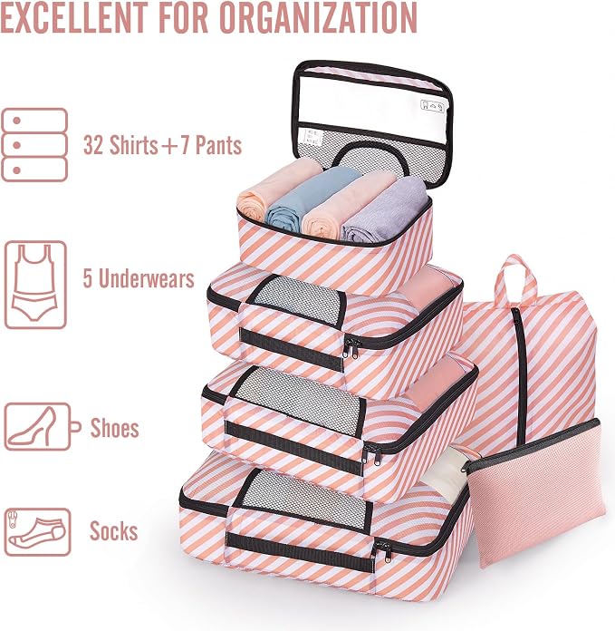 Veken 8 Set Packing Cubes for Travel Essentials, Suitcase Organizer Bags in 4 Sizes, Carry-On Luggage Accessories with Laundry Bag, Airplane Must Have with 99-Count Mesh Holes - Image 5