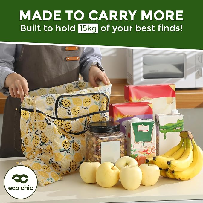 ECO CHIC Foldable Reusable Grocery Bags - Foldable Grocery Bags - Lightweight, Recycled & Reusable Shopping Bags - Waterproof, Packable Tote Fitting in Fine Grocery Bag Carrier - Image 3