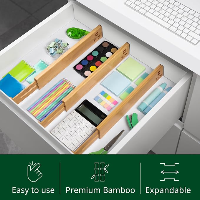 Bamboo Drawer Dividers Organizers, Adjustable Drawer Separator Splitters, 17–22 Inches Expandable Drawer Divider Organizer for Large Utensils, Kitchen, Bedroom, Dresser & Office Drawers 4-Pack - Image 5