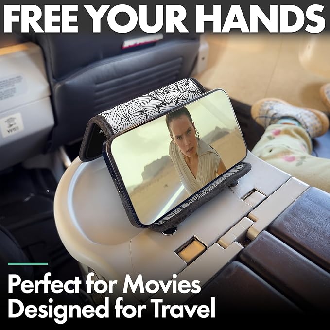 Airplane Phone Holder - Foldable Phone Stand for Plane Travel | Aluminum Build, 9 x 5 in. Mono Floral, Tabletop Mount Desk, Plane Tray Seat back, Treadmill, Fits iPhone Cell Phone - Image 6