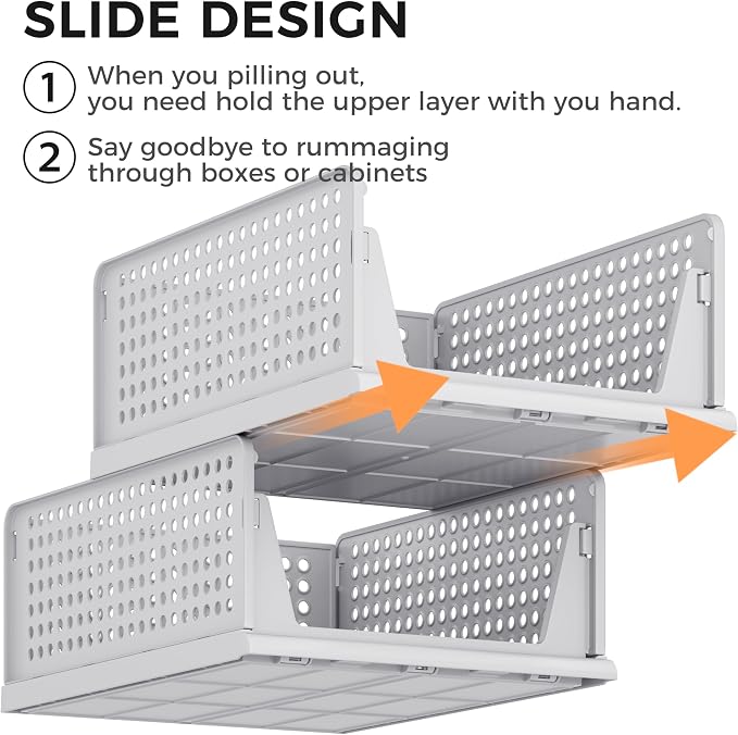 6 Pack Closet Organizer Storage Bins Stackable Plastic Drawer Shelf | Basket for Clothing Stackable Storage Bins Shelf Storage Container for Closet Wardrobe Bedroom Bathroom Office Grey Foldable - Image 7