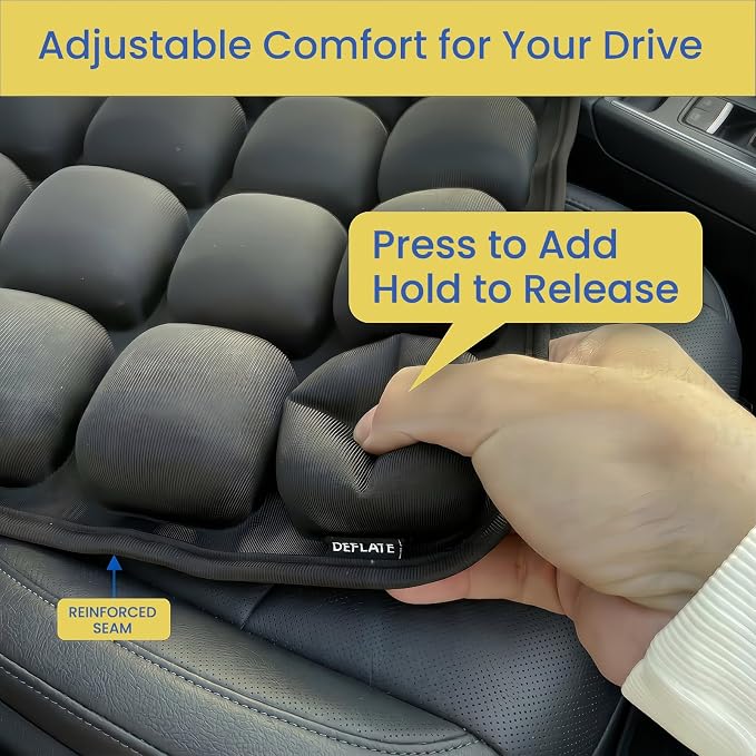 Car Seat Cushion for Long Drives, Seat Cushion for Car, Inflatable Car Seat Cushions for Driving, Adjustable Truck Driver Seat Pad for Auto, SUV, Office Chair, Built-in Pump, Black - Image 7