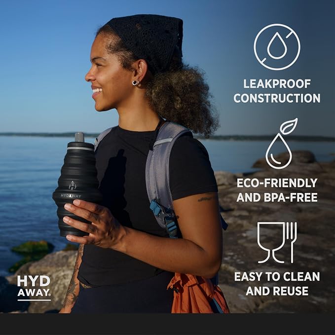 HYDAWAY 25oz Collapsible Water Bottle, Packable Leakproof for Travel | Large capacity design. Folds flat for carry-ons, day bags, hiking packs. Leakproof, BPA-free. - Image 3