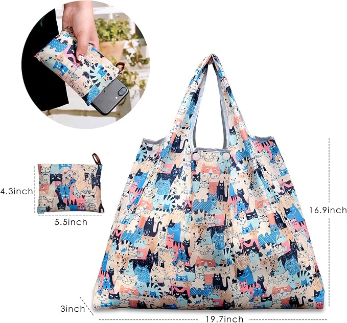 KINGMAS Reusable Grocery Bags, Eco-Friendly Folding Tote Shopping Bag fits in Pocket, Washable Waterproof Nylon Pouch Bags - Image 4