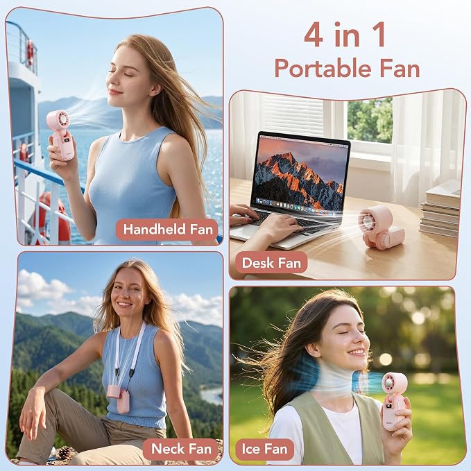 MINISO Portable Handheld Fan with Cooling Plate, Mini Turbo Personal Fan | 3 in 1 USB Rechargeable Small Fan, 5-Speed, Foldable with Ice Cooler, Max 8 H Cooling for Travel, Office, Shopping, Camping - Image 4