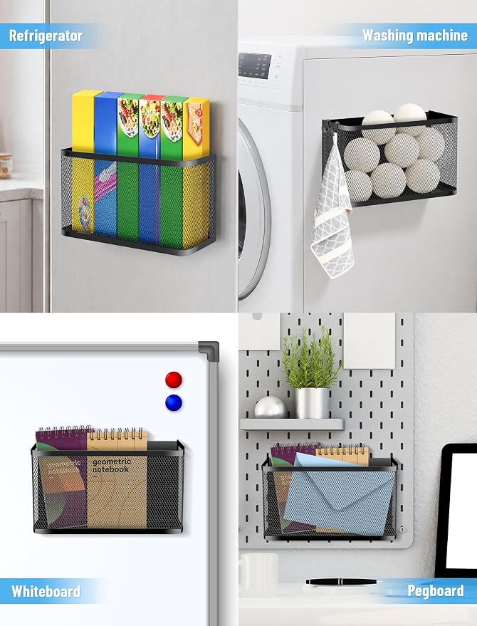 Magnetic Storage Basket Set, 2-Pack Dryer Ball Holder | Medium & Small: Attach to Fridge or Any Metal Surface in Seconds, No Hardware Needed - Image 5