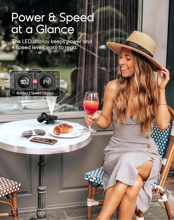 Clip-On Portable Fan for Strollers, 13500RPM Mini Handheld Turbo Travel Fan | Rechargeable 360° Rotatable, LED Display, 4 Gear High Speed Turbo, Travel Cruise Concert Office Makeup Ideal, Women Men Gifts - Image 7