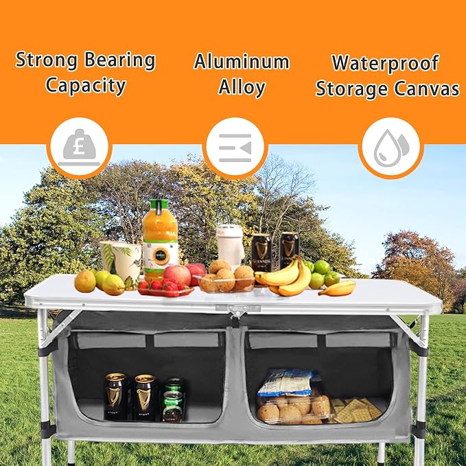CampLand Outdoor Folding Table Aluminum Lightweight Height Adjustable with Storage Organizer for BBQ, Party, Camping - Image 3