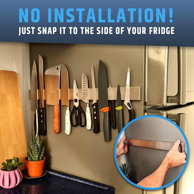 22" Premium Magnetic Knife Holder for Refrigerator (Double-Sided Heavy-Duty Magnets) - Upgraded Strip for Strong Fridge Mount - Clear Up Counter Space - 304 Anti-Rust Stainless Steel (Upgraded Design) - Image 5