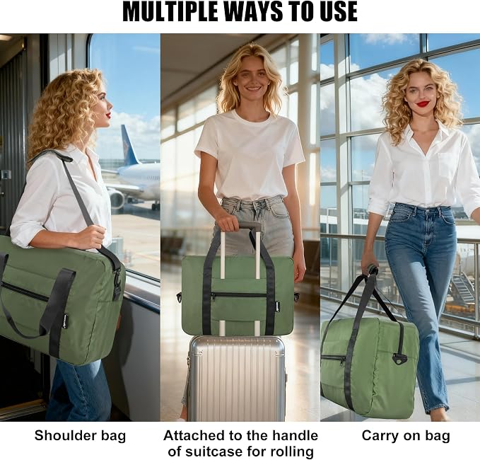 Duffle Bag for Travel Foldable Personal Item Travel Bag, 40L, Army Green | Carry On Duffel Bag Women Men Frontier Airlines Personal Item Bag Hospital Weekend Overnight Trips - Image 5