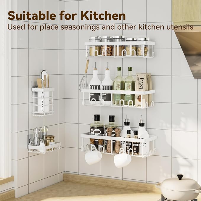 Shower Caddy Adhesive, Rustproof Shower Organizer, Wall Shower Rack | Large Capacity Shower Shelves for Inside Shower, Shampoo Shower Holder, White, 3 Caddies, 1 Soap Dish, 1 Toothbrush Holder - Image 8