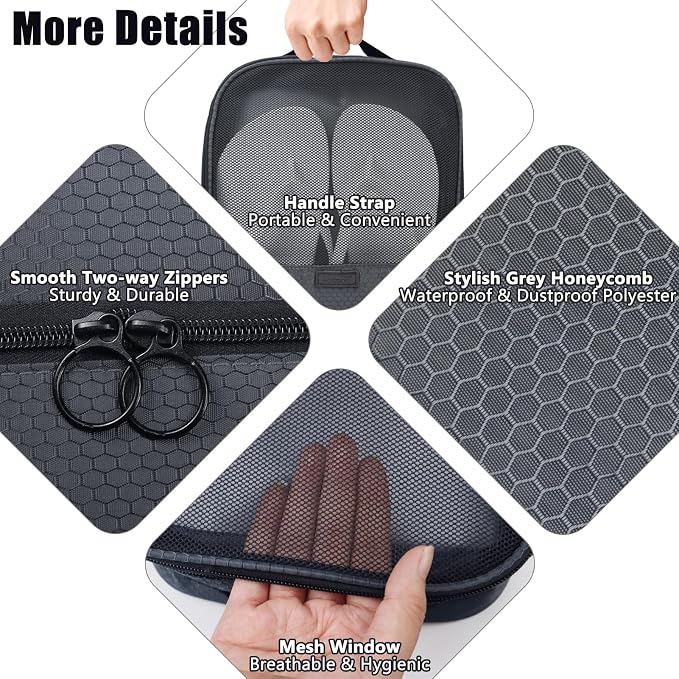 Shoe Bag for Travel,2 Layers Shoes Organizer,Honeycomb Black | Holds 3 Pairs,Trolley Strap,Easy Clean Lining,Leak Proof,Dual Zippers - Image 7