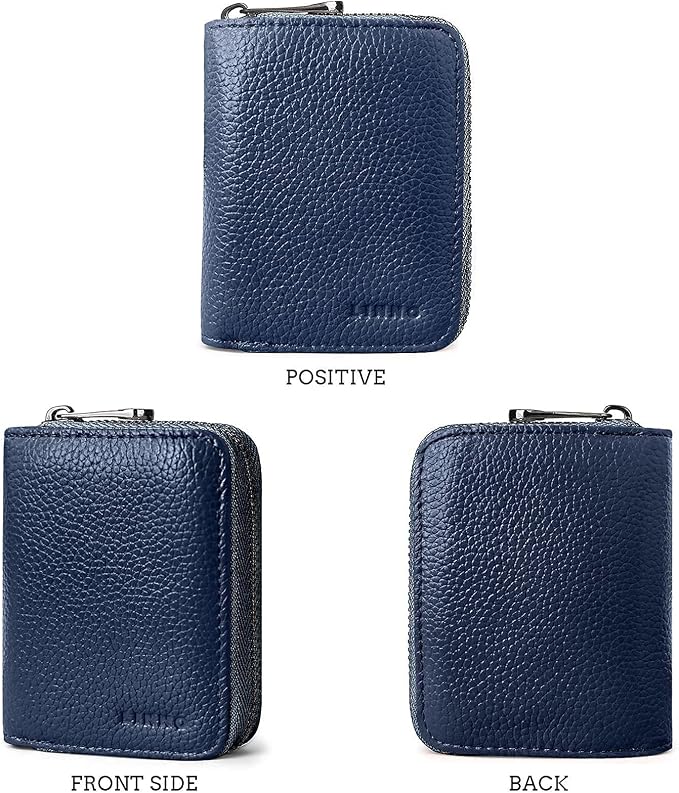 Linno RFID 20 Slots Credit Card Holder Genuine Leather Small Wallet for Women or Men with Zipper - Image 5