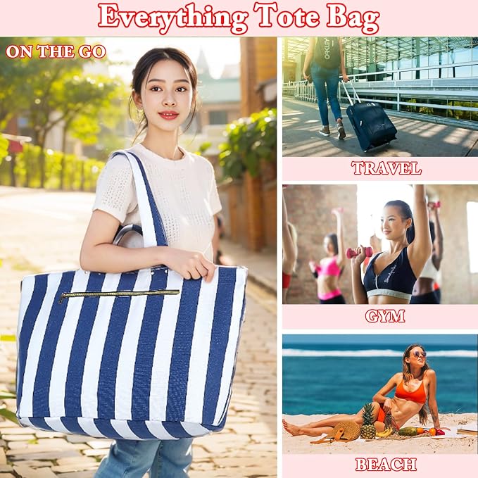 Fammart Beach Bags Waterproof Sandproof for Women, Large Canvas Pool Bag with Leakproof Wet Pocket & Zipper Cruise Essentials - Image 7