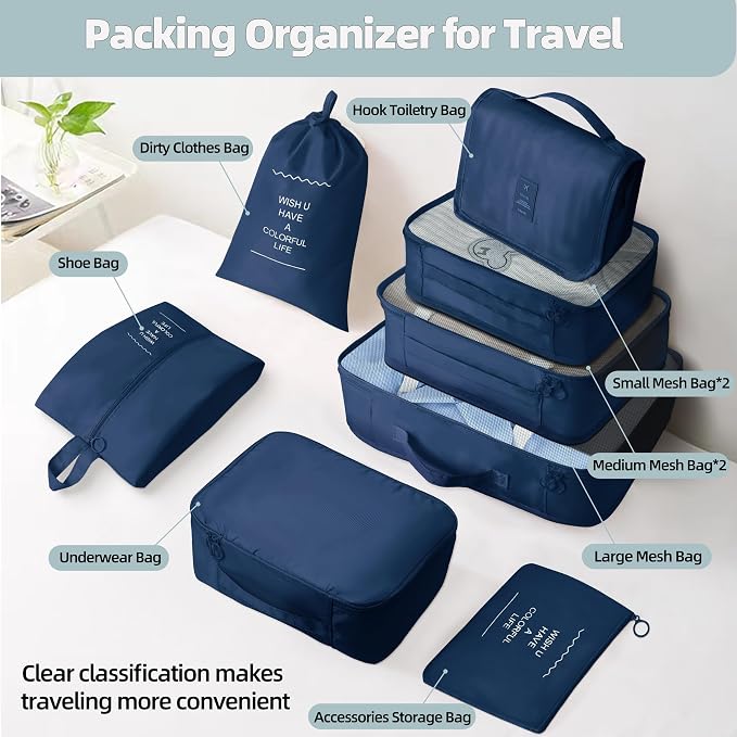 10 Pcs Set Packing Cubes - Travel Packing Organizers, Expandable Suitcase Organizer, Luggage Organizer Bags - Image 3