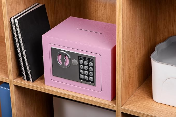 Pink Mini Security Lock Box with Digital Keypad & Keys for Jewelry, Gun, Cash & Coins - Safe Box for Home, Office, Hotel Rooms - Image 4