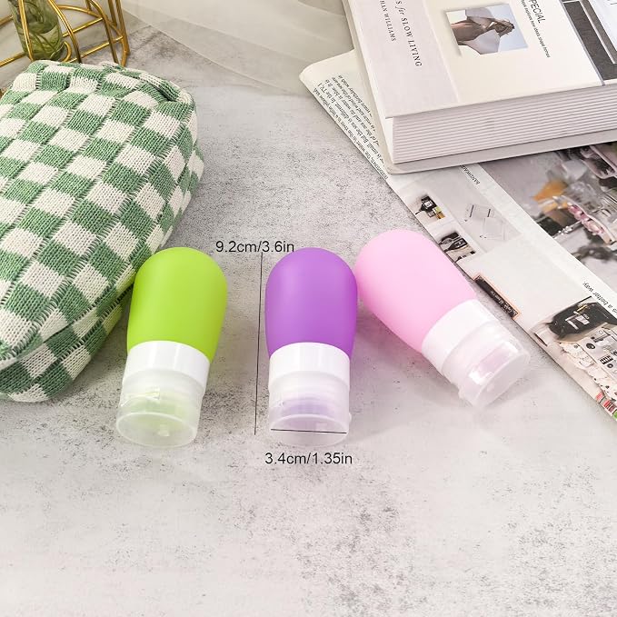 Mziart Travel Bottles for Toiletries, TSA Approved 2oz Silicone Travel Size Containers, 3 Pack Leak-Proof Squeezable Refillable Shampoo and Conditioner Bottles (Pink, Purple, Green) - Image 3