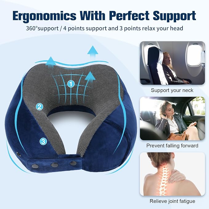Cirorld Neck Pillow for Traveling, Travel Pillows for Airplanes,100% Pure Memory Foam Travel Neck Pillow, Adjustable Flight Pillow, Portable Plane Accessories with Eye Mask, Earplugs, Carry Bag - Image 9