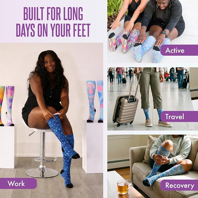 Crazy Compression Socks, Comfortable Support Socks for Recovery, Travel, Hiking, and Long-Hour Comfort w/Fun Designs - Image 4