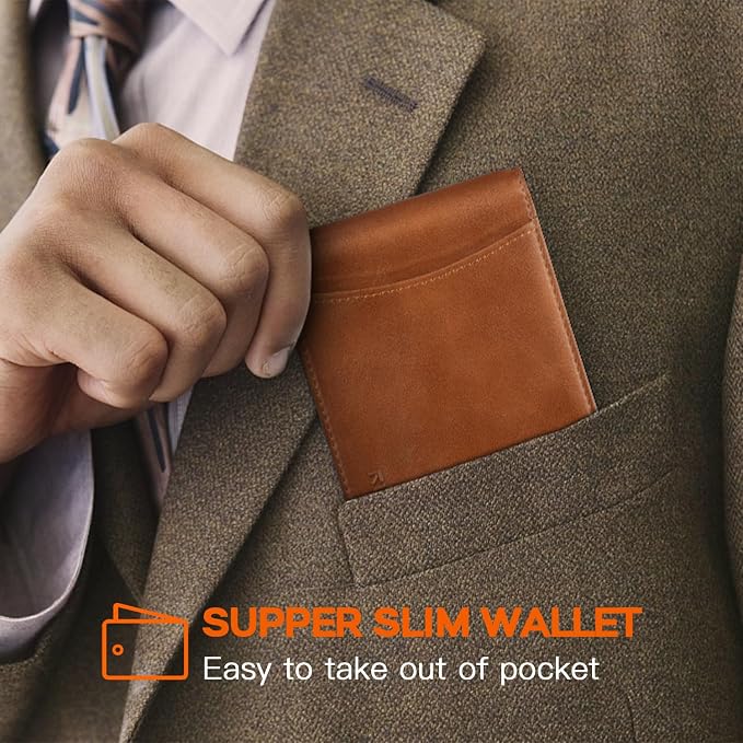 RUNBOX Slim Wallet for Men Genuine Leather RFID Blocking Bifold Minimalist Front Pocket Mens Wallet with Money Clip Thin Gift Box - Image 6