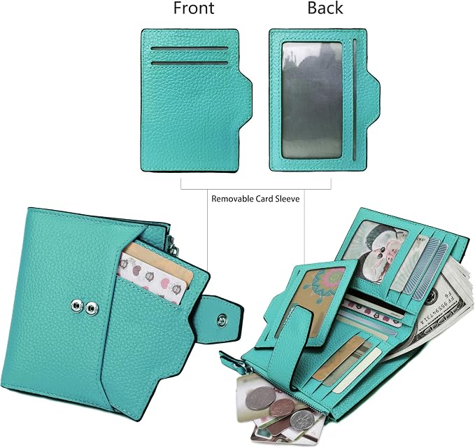 Women's RFID Blocking Leather Small Compact Bi-fold Zipper Pocket Wallet Card Case Purse with id Window - Image 3