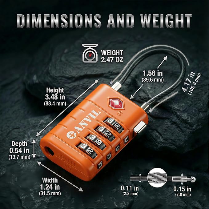 ANVIL TSA Approved Luggage Locks with Search Alert Indicator, 4-Digit Combination Suitcase Lock, Advanced TSA008 Core Heavy Duty Anti-Theft Travel Lock for Double Zippers, Backpacks - Image 8