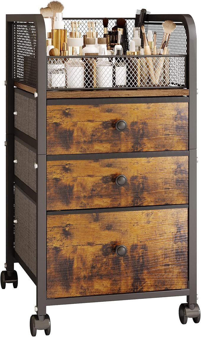Rolling Makeup Vanity Cart Makeup Organizer with Drawers | Vanity Cart Bathroom Storage Cart Cosmetic Vanity Display Cases Holder for Nail Polish Brush Hair Tool by ZQUYAJ