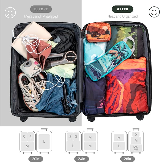 Set of 8 compression packing cubes for travel accessories- Expandable bags for clothing, toiletry, backpacks, organizing essentials (Holiday) - Image 6
