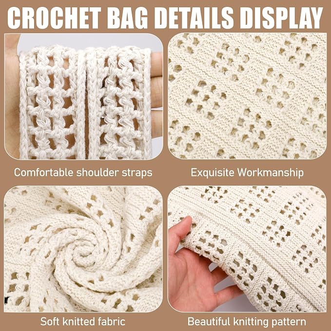 hatisan Crochet Bag for Women, Handmade Knit Beach Tote Bag Summer - Image 6