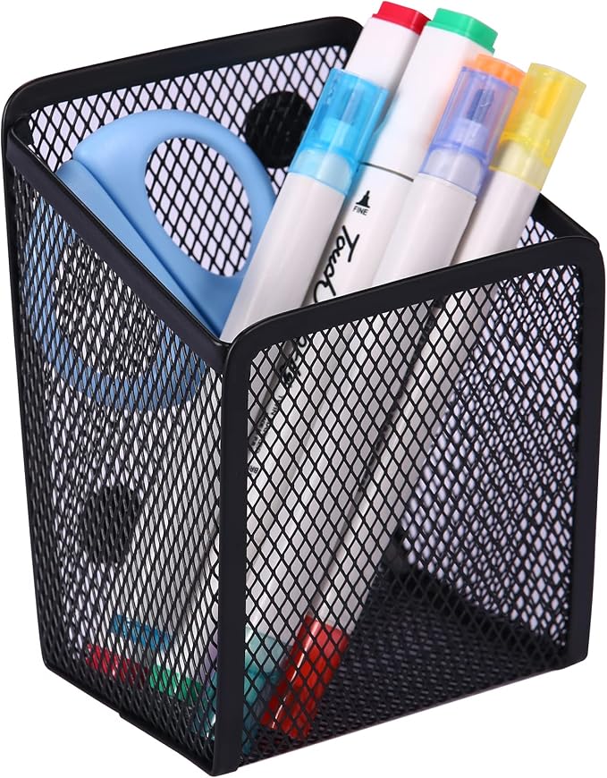 Large Magnetic Pen Holder, Magnetic Basket 4 Strong Magnet Pencil Holders Locker Accessories for Refrigerator Whiteboard Black(3.7x2.7x5 In) | Magnetic Basket Locker Accessories for Refrigerator Whiteboard Black(3.7x2.7x5 In) by Sanpaint