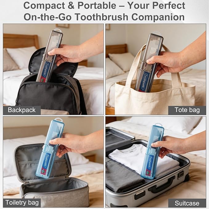 Travel Toothbrush Holder (4-Pack, Gray,Blue) | Portable Travel Toothbrush Case Carries Toothbrushes and Toothpaste, Suitable for Travel, Home, And School - Image 5