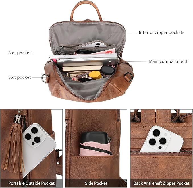 GAEKEAO Backpack Purse for Women PU Leather Anti-theft Backpack Ladies Convertible Large Travel Designer Fashion Shoulder Bag - Image 4