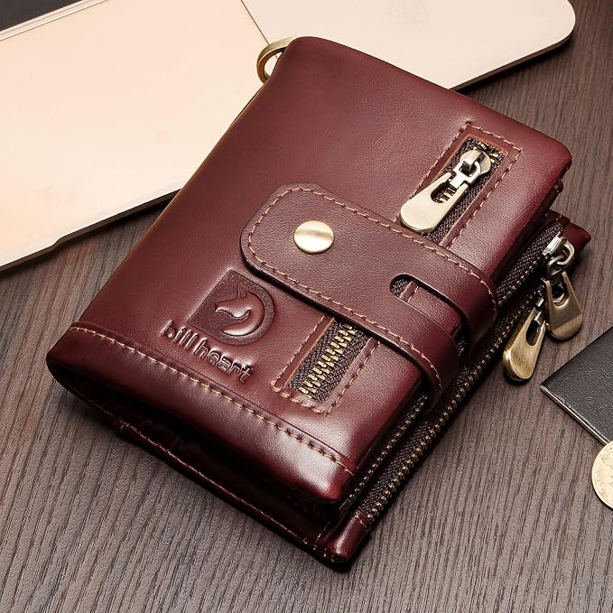 Chain wallets for men, Genuine Leather Biker Wallet with RFID Blocking Brown Color with Chain… - Image 3