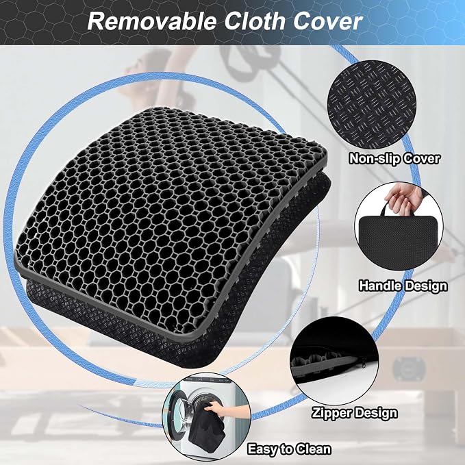 Seat Cushion, Gel Seat Cushion for Long Sitting– Back, Sciatica, Tailbone Pain Relief Pad, 19in Seat Pad for Car, Office Chair, Wheelchair, Soft Support for Long Trips | Tailbone Pain Relief Pad, 19in Seat Pad for Car, Office Chair, Wheelchair, Soft Su... - Image 4