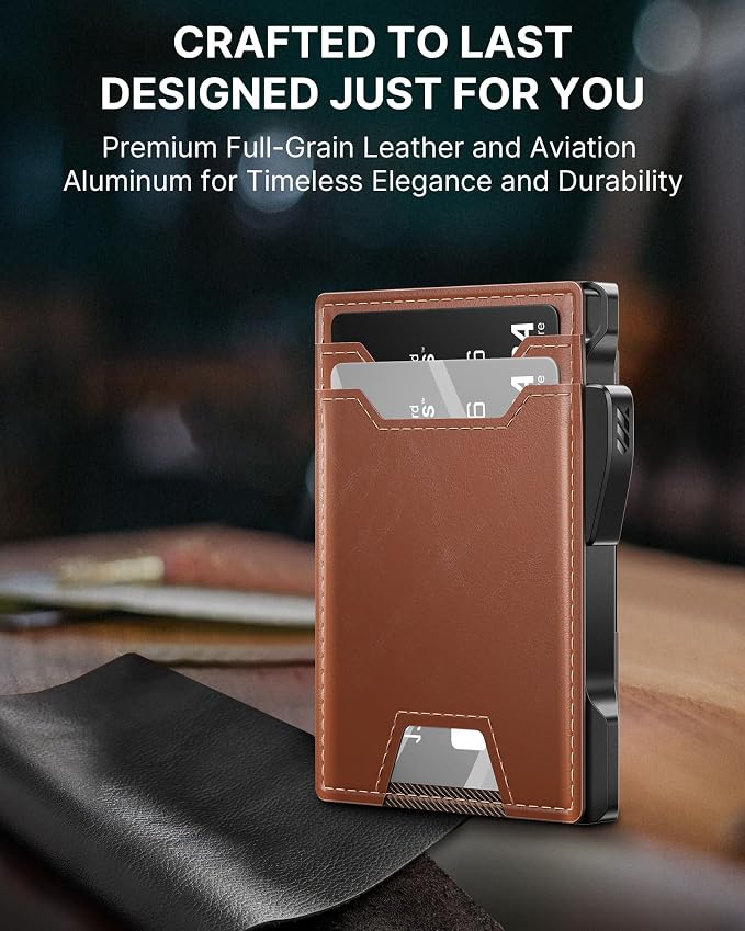 typecase Wallet for Men: Rfid-blocking with Money Clip Slim Leather Bifold ID Window Smart Pop Up Card Case Front Pocket Wallet with Gift Box (Light Brown) - Image 6
