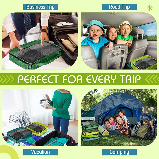 5 Pcs Packing Cubes for Suitcase Large Travel Cubes Carry on Luggage Organizer Bags for Clothes Accessories(Mixed,Green) - Image 8