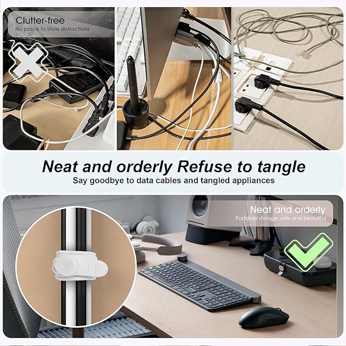 24Pcs Silicone Cable Ties, Cord Organizer Cable Management-Multi | Reusable Cord Ties for Electronics, Office Desk Accessories, Home Travel Essentials, Easy to Use, 4.2 Inch-4 Colors - Image 5