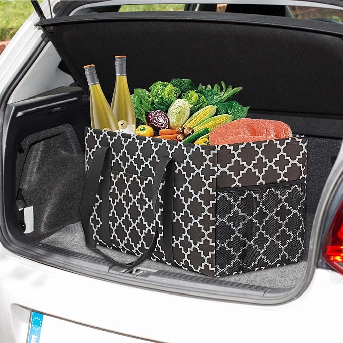 GhvyenntteS Extra Large Utility Tote Bag 2 Pack - Stand Up Utility Tote with Metal Wire Frame & Hard Bottom Board, Reusable Grocery Bags With Handles for Storage, Picnics, Beach, Laundry, Car, Camping - Image 7