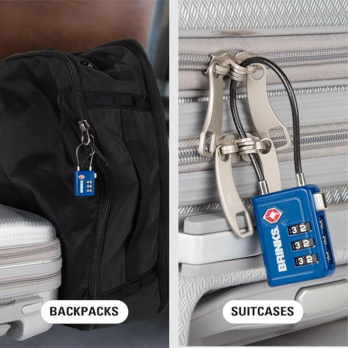 Brinks TSA Accepted Indicator Luggage Lock, Blue - Resettable 3-Dial Combination, 2.5 inch Long Cable Shackle, New More Secure TSA008 Key, 4 Pack - Image 7