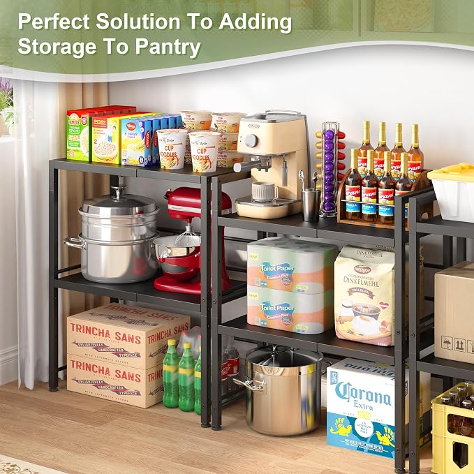 Expandable-Metal-Storage-Shelves-Organizer For Pantry Kitchen Garage, 2-Tier Heavy Duty Shelving Units and Storage For Small Appliance, Adjustable Standing Shelf Riser Rack For Closet Warehouse - Image 4