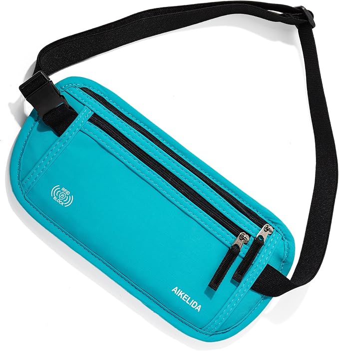 Money Belt - Slim Passport Holder RFID Blocking Travel Wallet Undercover Fanny Packs for Men Women - Blue - Image 4