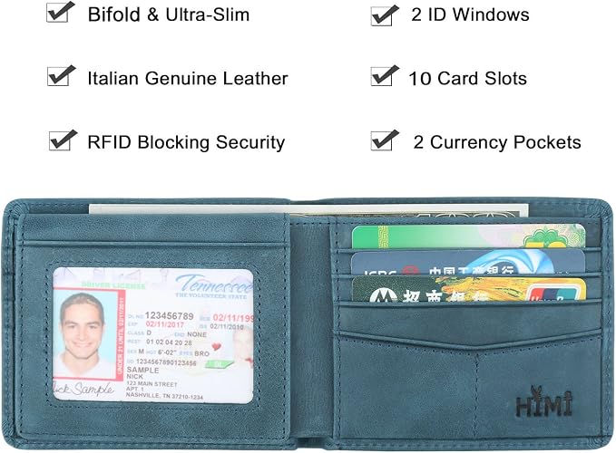 HIMI Wallet for Men-Genuine Leather RFID Blocking Bifold Stylish Wallet With 2 ID Window - Image 3