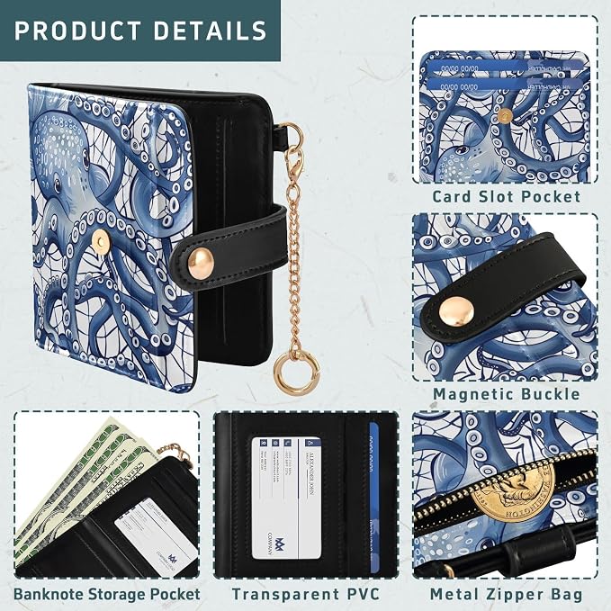 Blue Octopus Tentacle Women's Wallets RFID Blocking,Credit Card Holder Bifold Wallet,Slim Card Cases,PU Leather Travel Wallet for men Girls - Image 5